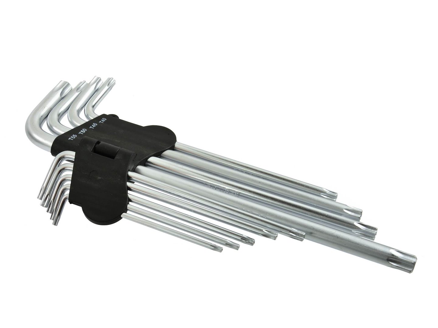 Komplet 9 kluczy TORX T15-T55 ze stali chromowo-wanadowej, różne rozmiary, z uchwytem