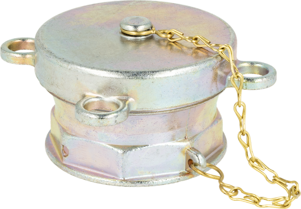 Metalowe zamknięcie rury wlewowej GW G2" x G2 1/2" z podwójnym gwintem i łańcuszkiem