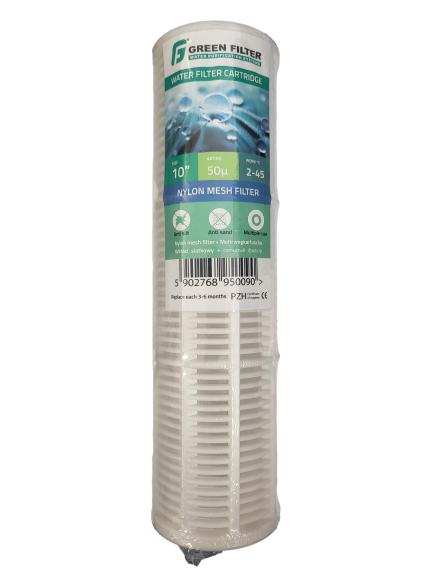 Wkład siatkowy nylonowy 10 cali Green Filter, mikronaż 50, biały filtr wielokrotnego użytku