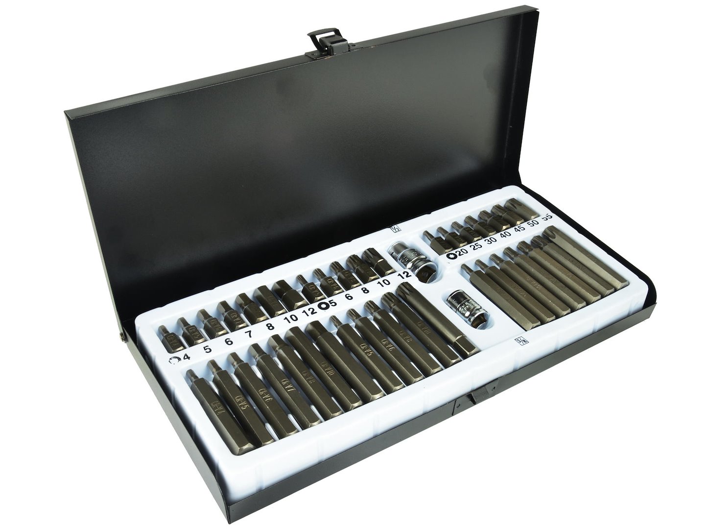 Zestaw 40 kluczy TORX, SPLINE, HEX w metalowym pudełku, różne rozmiary, stal CrV