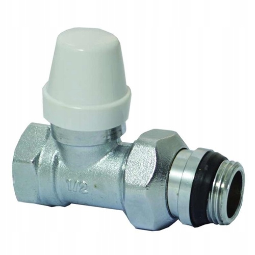 Zawór powrotny prosty 1/2 z białą nakrętką i śrubunkiem do odcinania przepływu wody