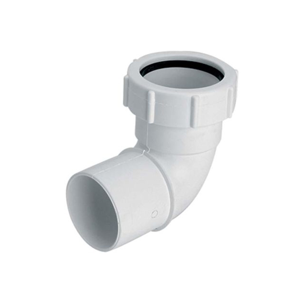 Kolano nakrętno proste 90 stopni 32x32 mm z białego polipropylenu