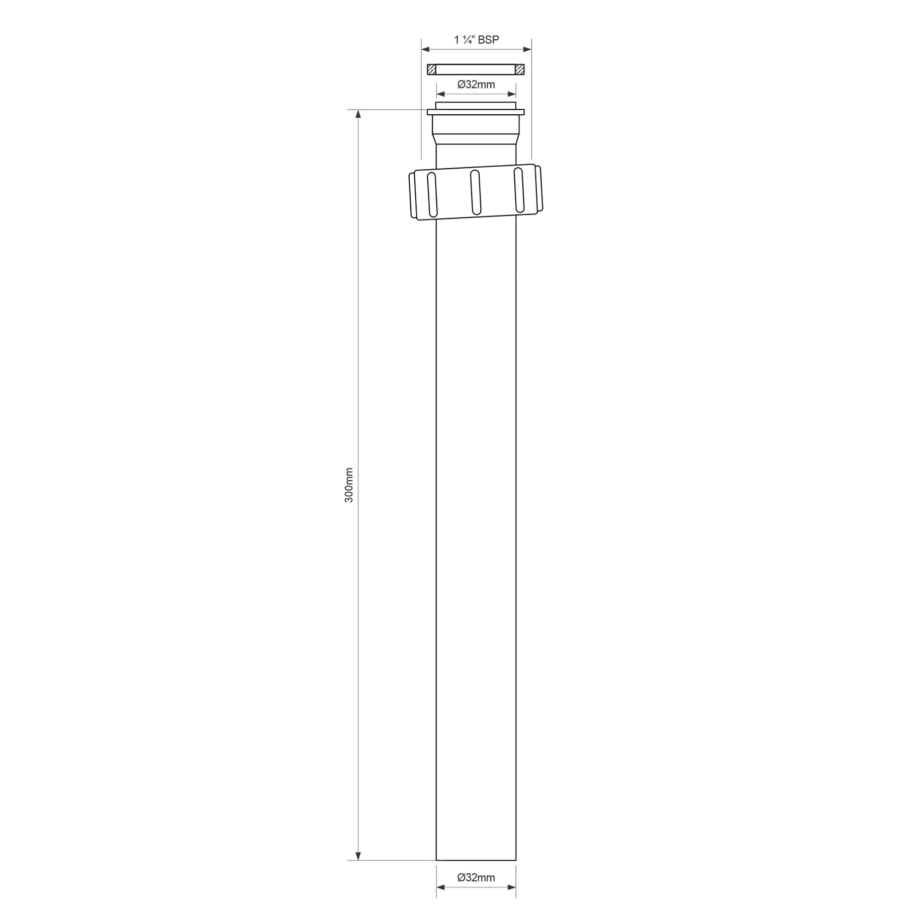 Przedłużka pionowa do syfonów umywalkowych 1 1/4 cala x 32 mm, długość 300 mm, złącze 1 1/4 cala