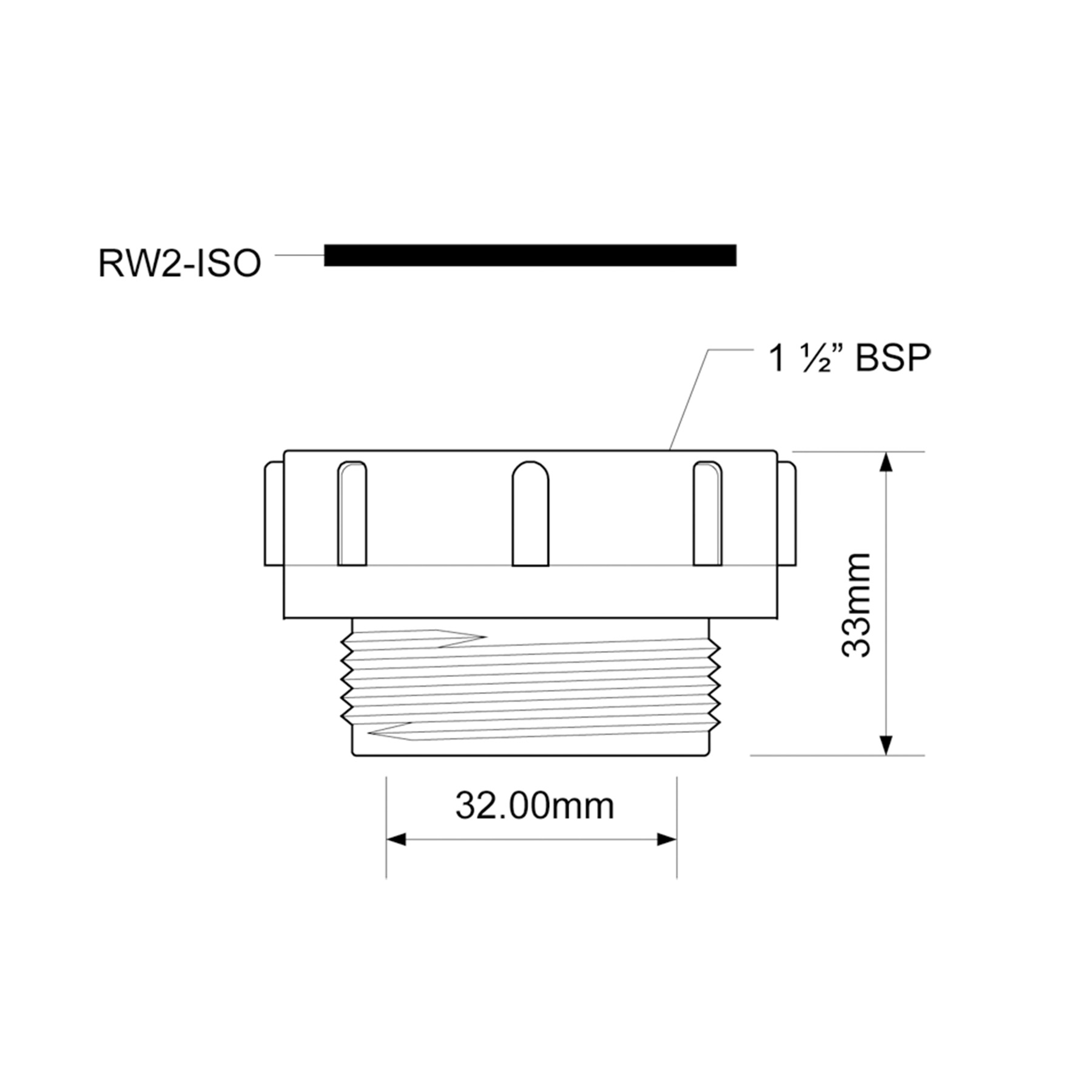 Redukcja zewnętrzno-wewnętrzna HC54 1 1/2" BSP z wymiarami 33 mm wysokości i 32 mm średnicy gwintu