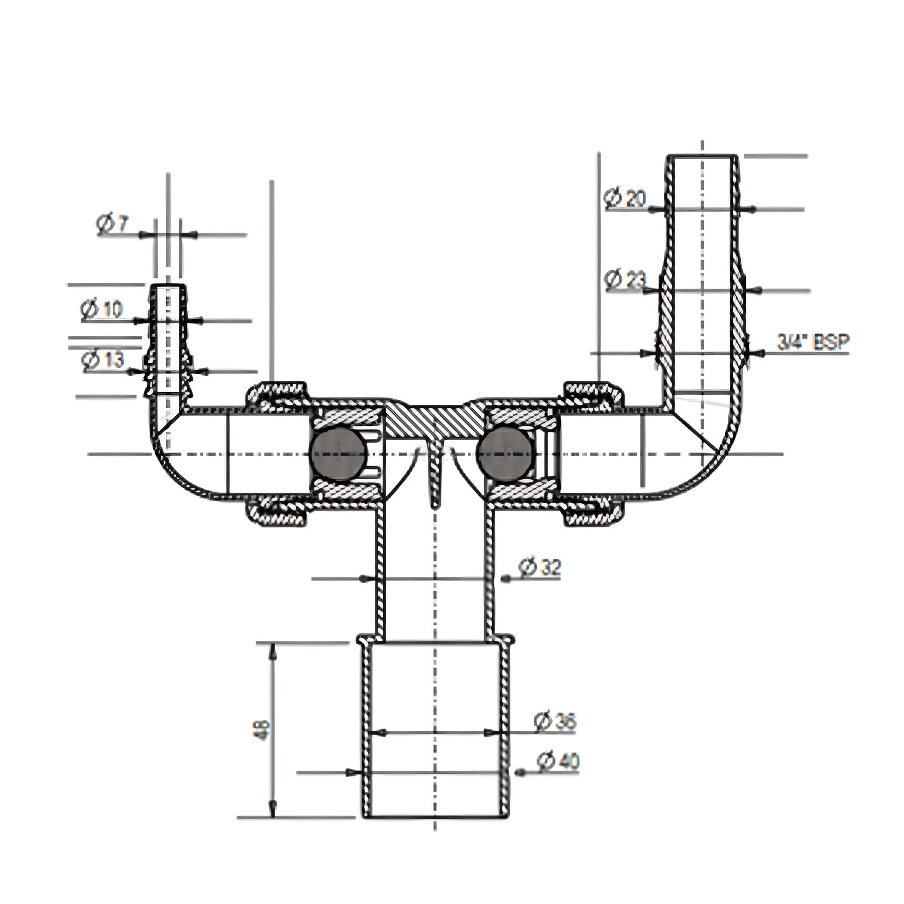 Przyłącze syfon do pralki i suszarki WMVT-3240PL z zaślepką, przekroje i wymiary 32/40 mm McAlpine