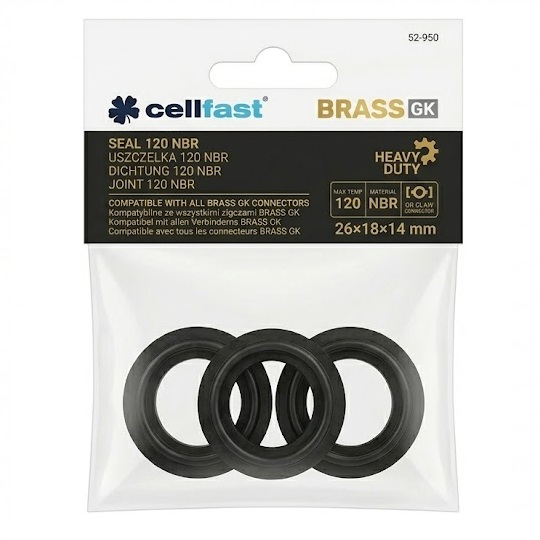 Zestaw 3 czarnych uszczelek NBR 26×18×4 mm do złączy Brass GK Cellfast