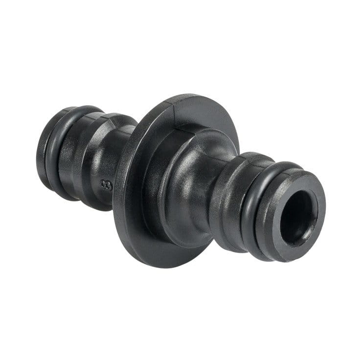 Czarny łącznik dwójnik Cellfast z uszczelkami do węży 3/8-3/4 cala