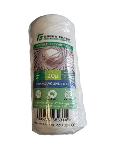 Wkład sznurkowy 20 mikronów, 5 cali, filtr Green Filter do wstępnej filtracji wody