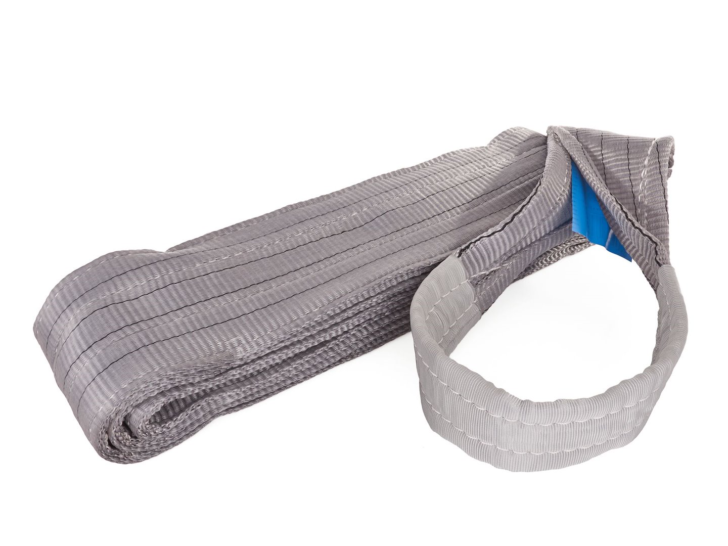 Szare zawiesie pasowe taśmowe 4 metry długości, o szerokości 120 mm, udźwig na 4 tony marki Geko