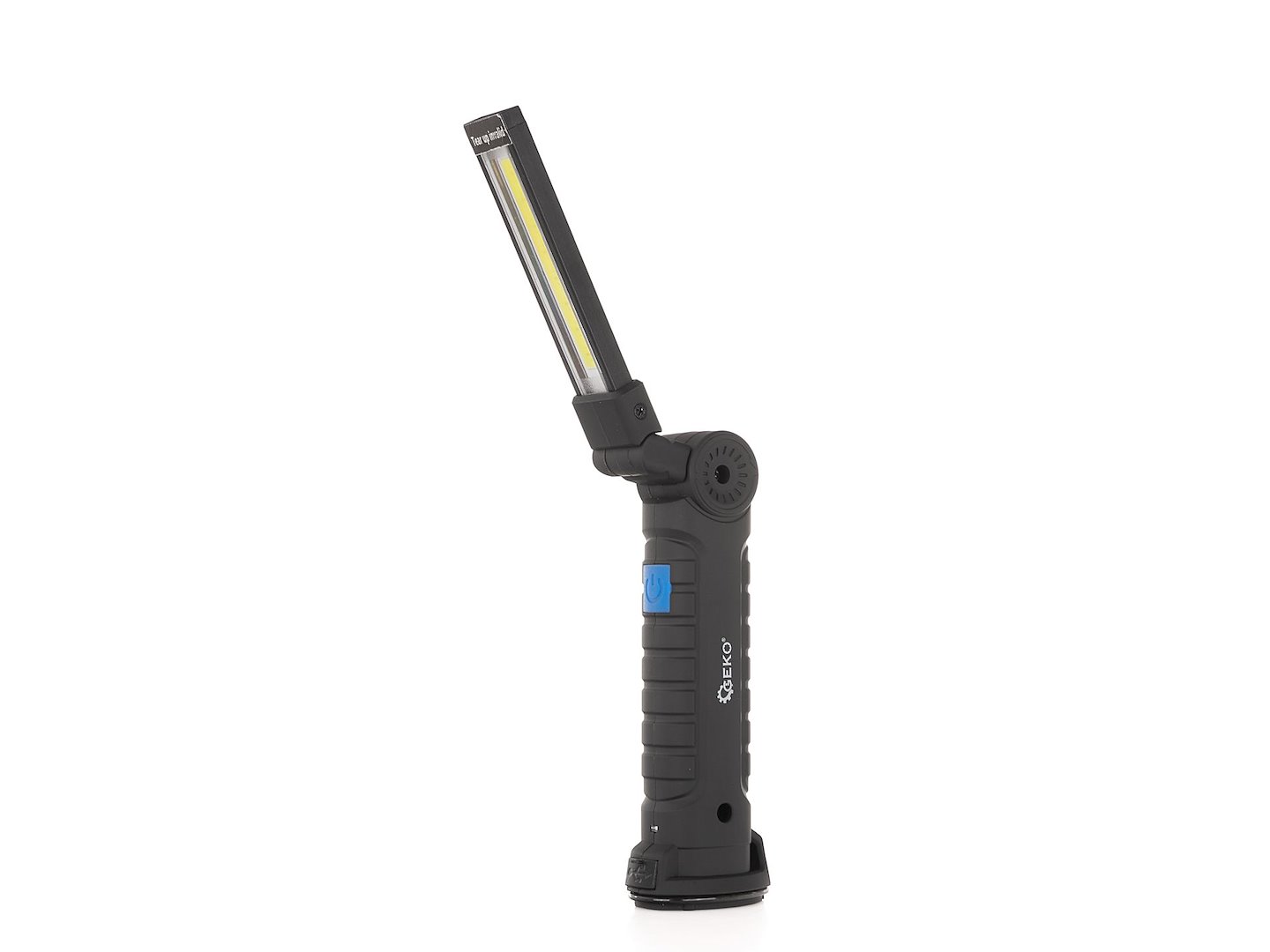 Składana lampa warsztatowa LED COB z 5 funkcjami, uchwytem i magnesem, czarna, marka Geko
