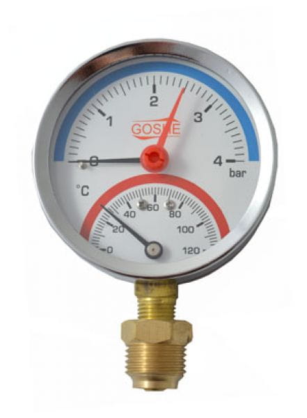 Termomanometr GOSHE fi 80 z zakresem 1-4 bar i 0-120°C z dolnym przyłączem