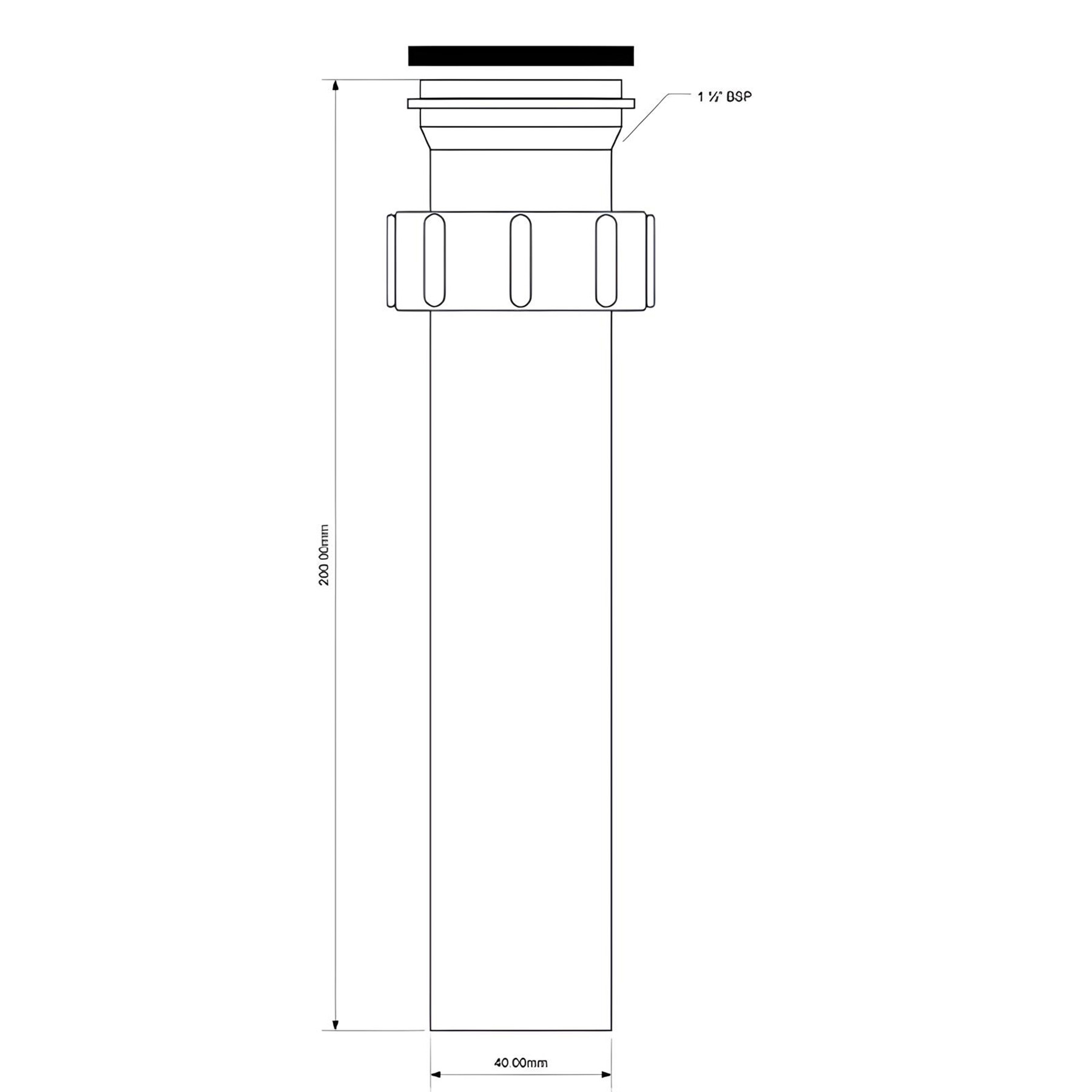 Przedłużka pionowa do syfonu zlewozmywakowego 1.1/2"x40 mm, długość 200 mm, polipropylen