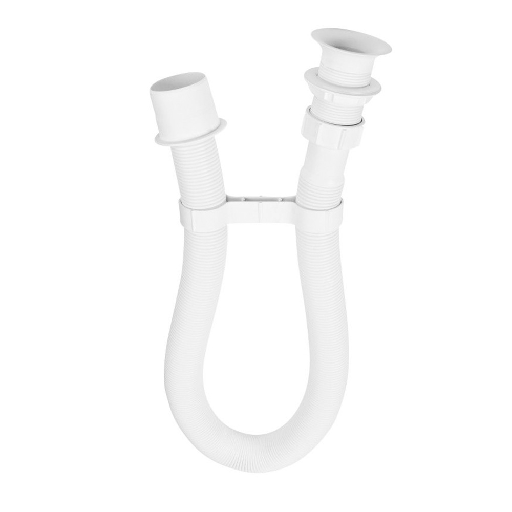 Elastyczny biały syfon umywalkowy 1 1/4″x50 mm z giętką rurą i gwintowanymi końcówkami