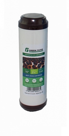 Wkład odżelaziający C10IR Green Filter, biały cylindryczny filtr wody z czarnymi końcówkami 10 calowy do osmozy
