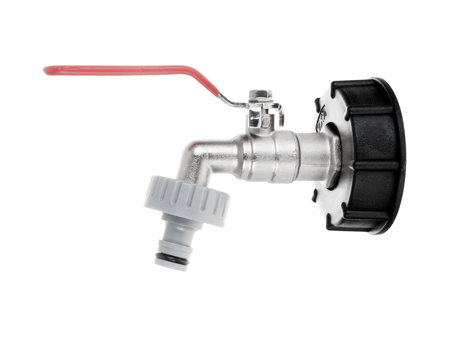 Metalowy kran 3/4" z nakrętką S60x6 i szybkozłączką mauser do pojemników IBC