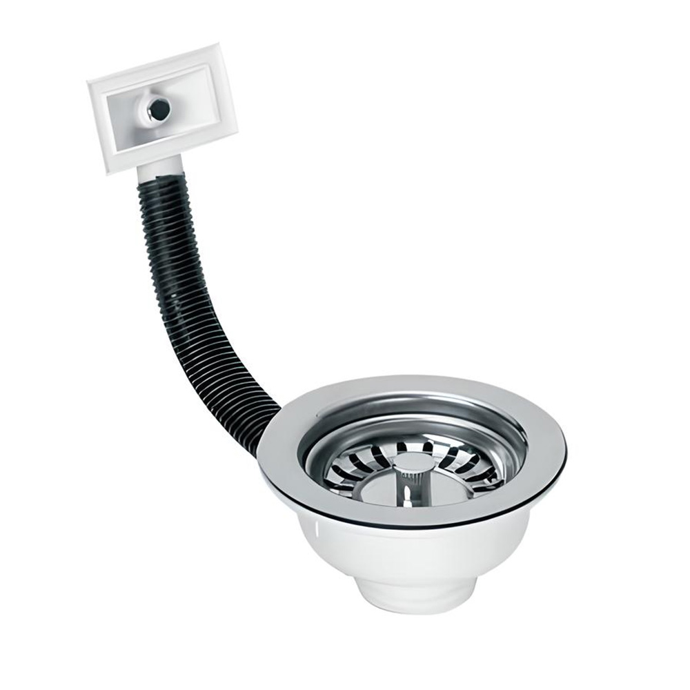 Spust zlewozmywakowy 1 1/2" x 113 mm FSW50PR z sitek ze stali nierdzewnej i elastycznym podłączeniem do ociekacza