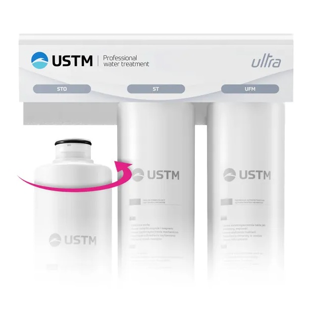 Trzystopniowy filtr wody USTM ULTRA NEW STYLE z systemem TwistOff i chromowaną wylewką