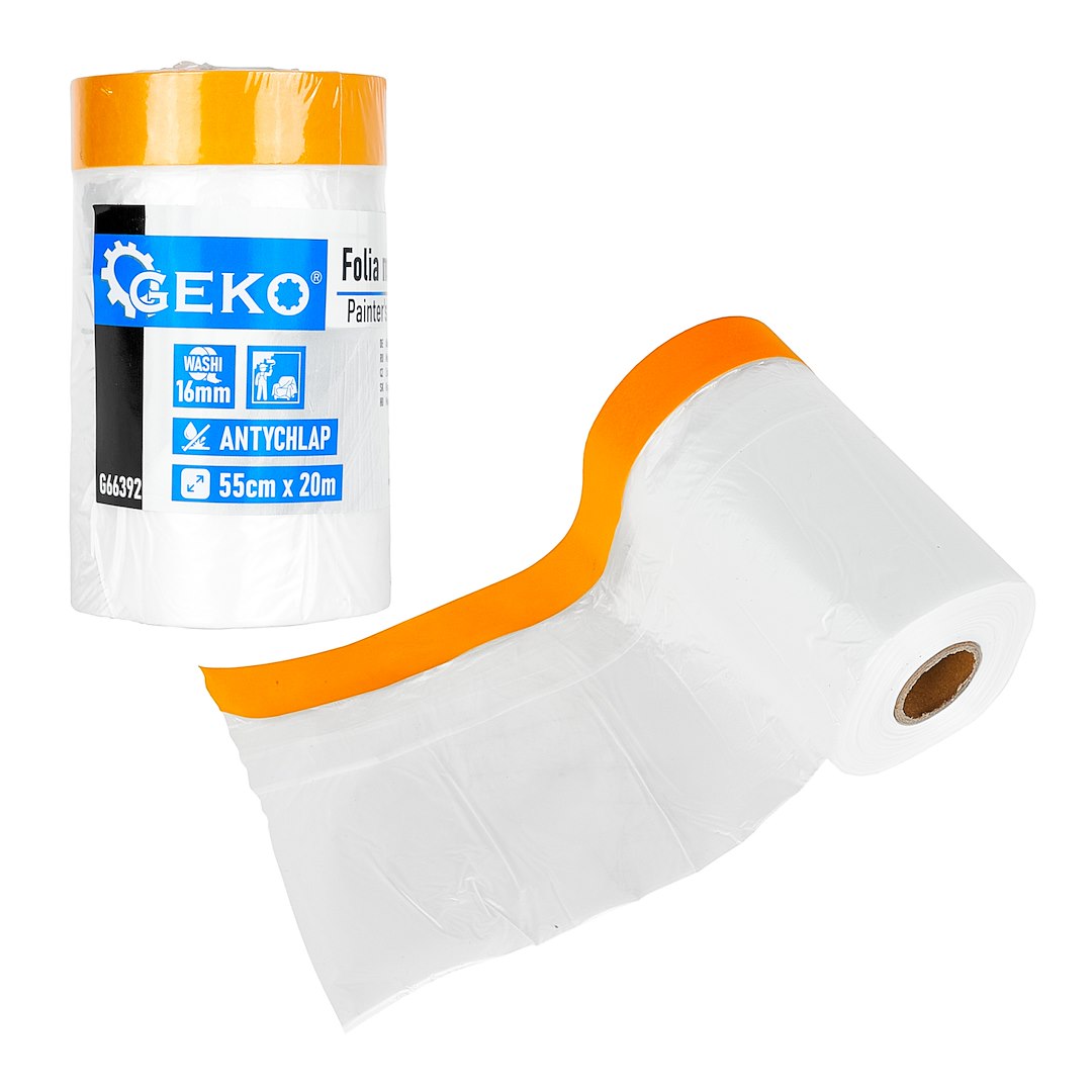 Folia malarska antychlap 55cm x 20m z pomarańczową taśmą washi 16mm na rolce