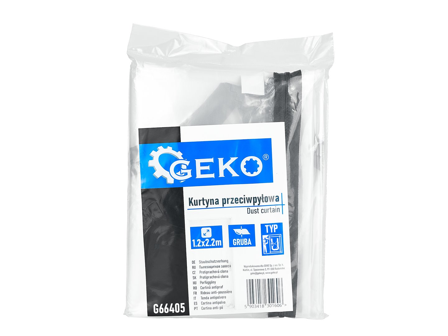 Folia przeciwpyłowa GEKO 1,2x2,2 m z zamkiem błyskawicznym Typ U do drzwi