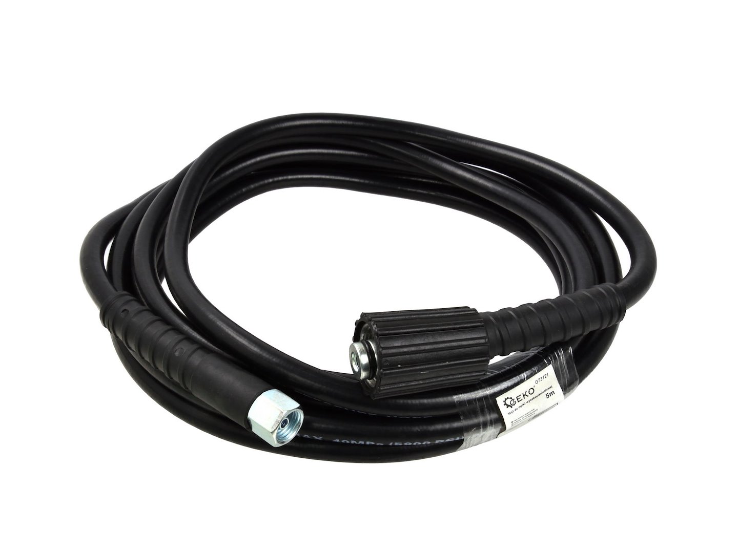 Czarny wąż do myjki wysokociśnieniowej 5m z gwintami 14 i 22 mm