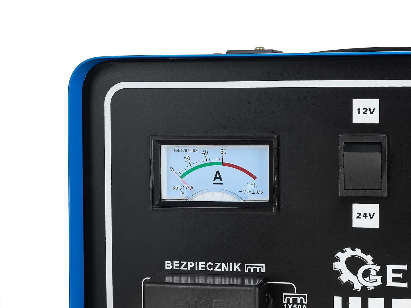 Prostownik samochodowy 12/24V GEKO GZL-50 z amperomierzem i przełącznikiem napięcia