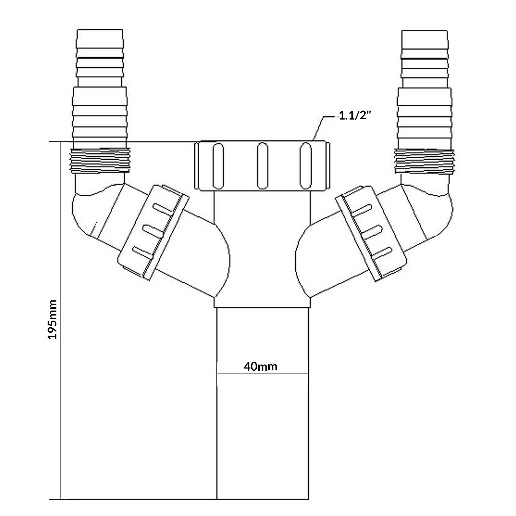 Podłączenie syfon 6/4" x 40 mm z dwoma zaworami i przyłączami do pralki i zmywarki