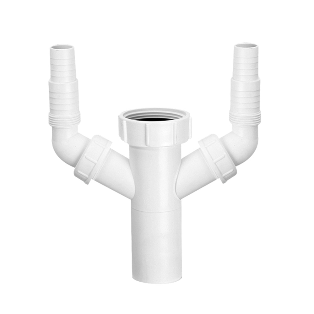 Biały syfon HC14 z trzema wylotami 6/4" x 40mm do podłączenia pralki i zmywarki