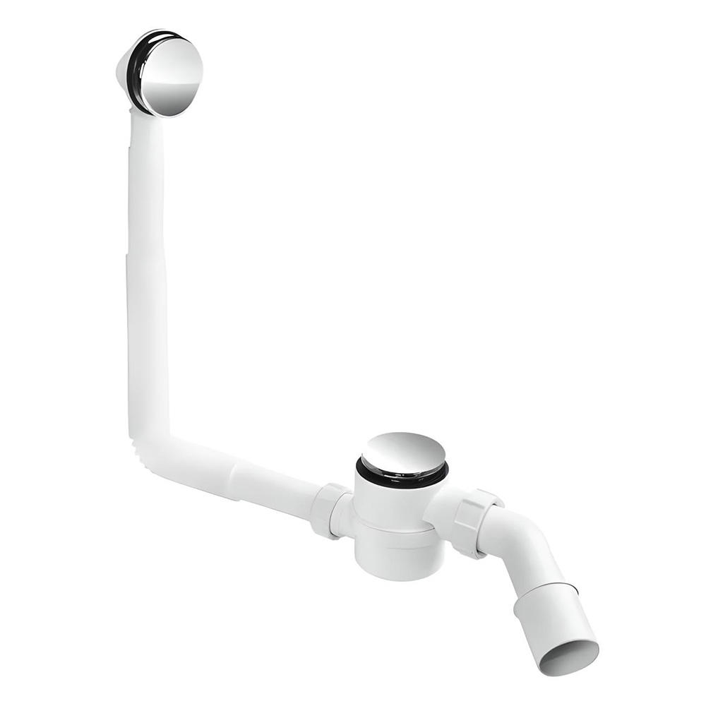 Chromowany syfon wannowy klik-klak z regulowaną rurką przelewową teleskopową