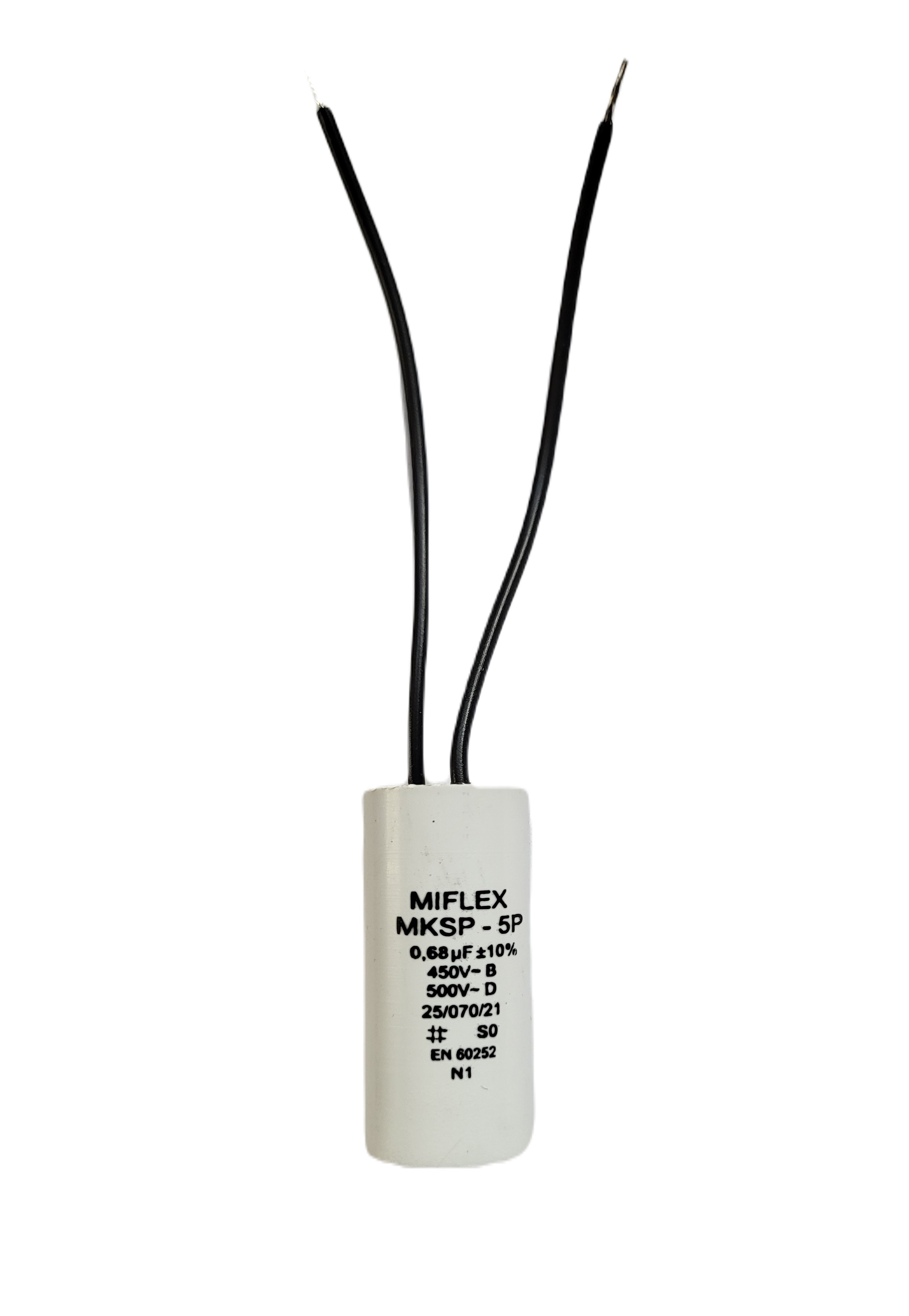 Kondensator MIFLEX MKSP-5P 0,68 µF 450V z dwoma czarnymi przewodami