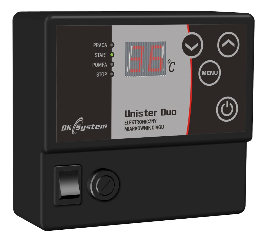 Elektroniczny miarkownik ciągu Unister Duo DK System z wyświetlaczem temperatury i przyciskami sterowania