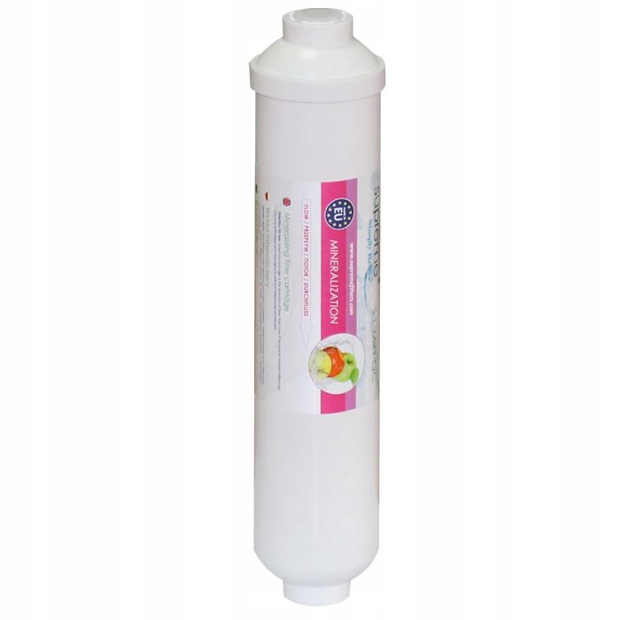 Biały wkład liniowy mineralizator S-L-MIN do osmozy z przyłączami 1/4 cala