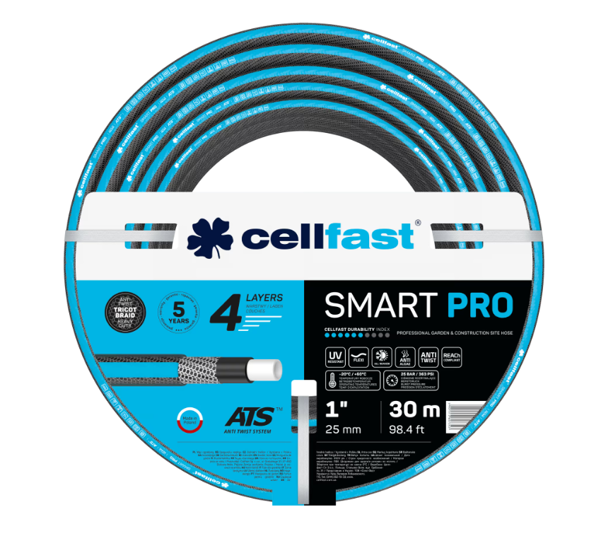 Wąż ogrodowy Cellfast SMART PRO ATS 1 cal 30 m z 4-warstwową konstrukcją i oplotem tryktowym