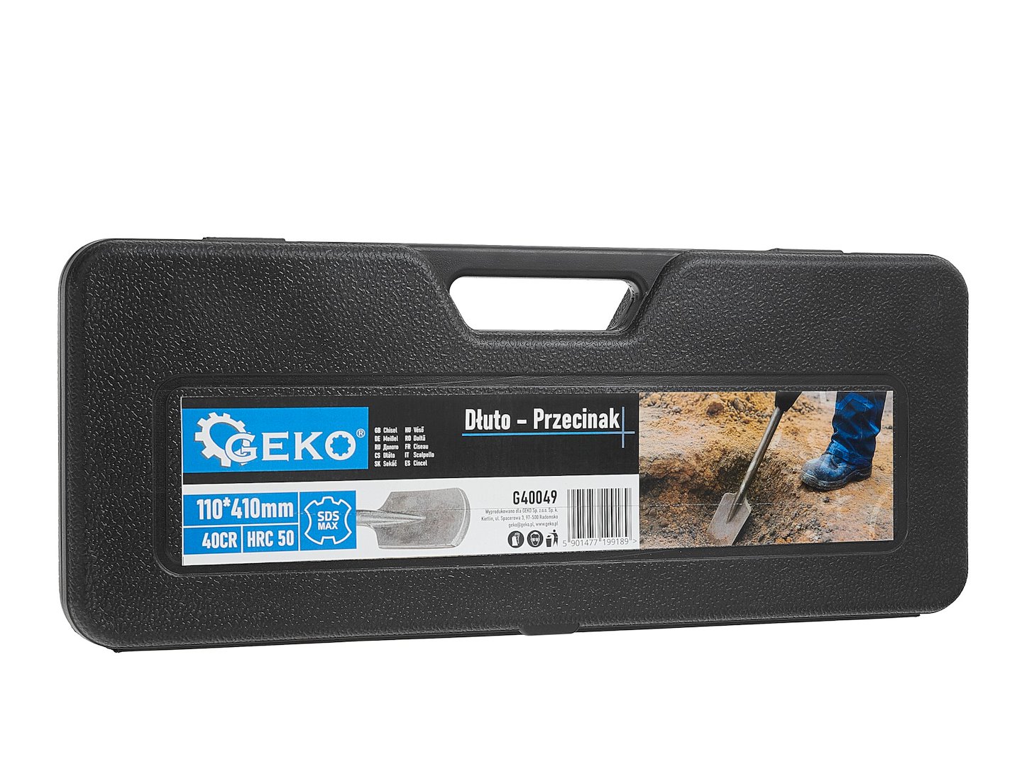 Czarne etui z uchwytem na dłuto przecinak SDS Max 110x410 mm Geko