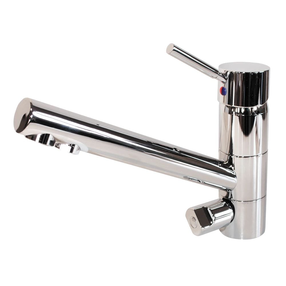 Chromowana bateria kuchenna trójdrożna USTM FCTC-L1 z osobnym pokrętłem do wody filtrowanej