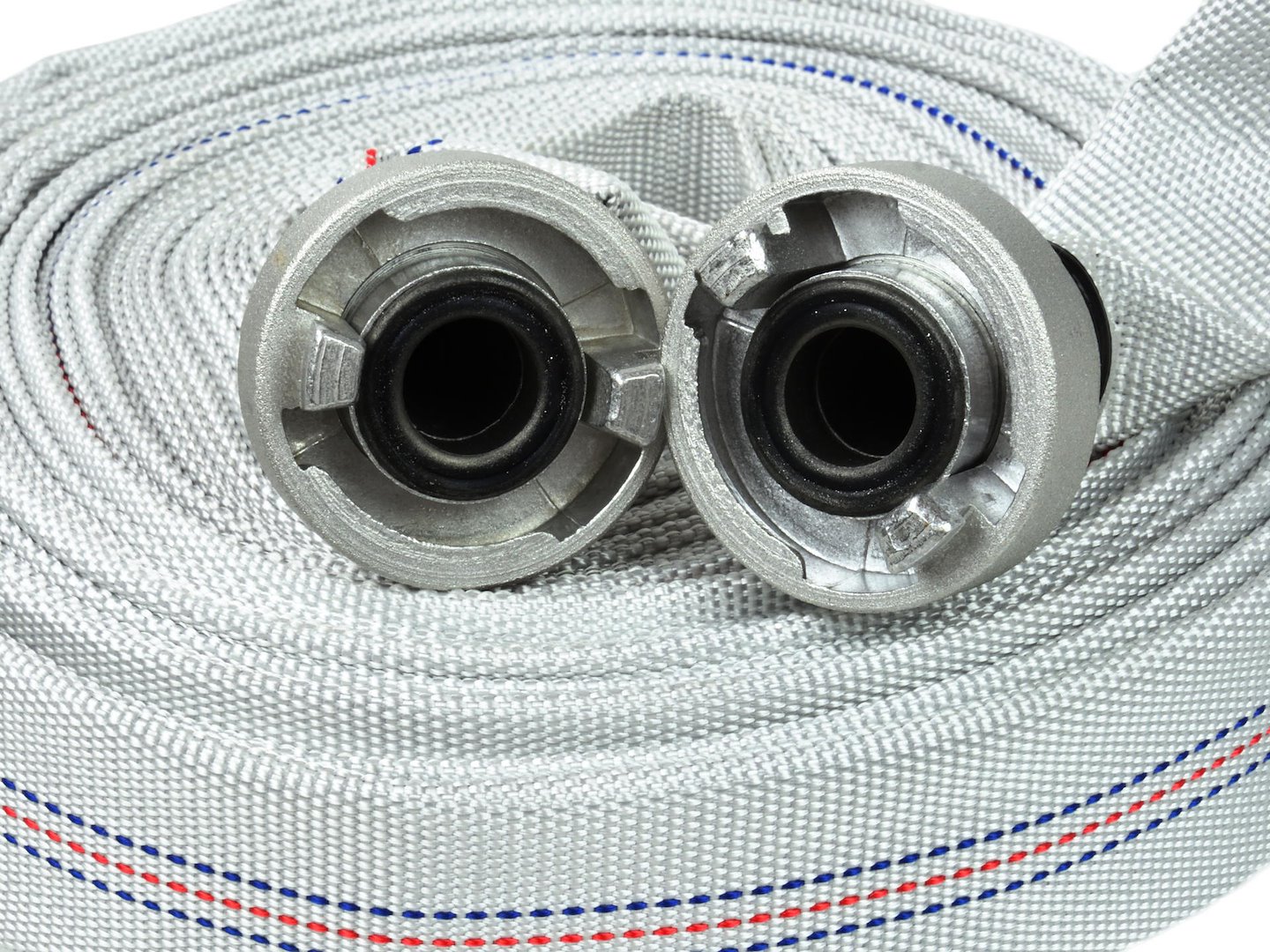 Biały wąż strażacki parciany 1 cal długości 20 m z metalowymi szybkozłączkami