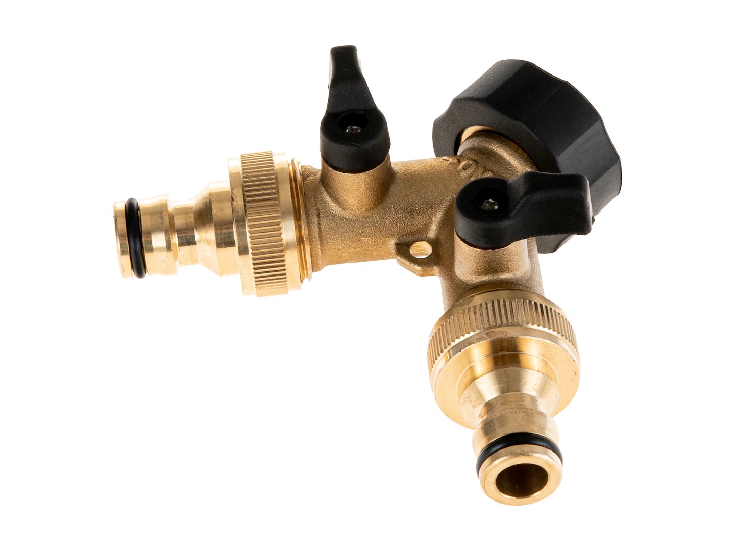 Rozdzielacz 2-drożny mosiężny z dwoma zaworami kulowymi i szybkozłączami 3/4 cala