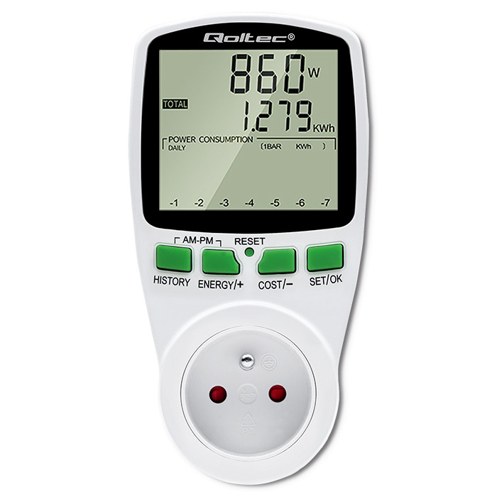 Watomierz Qoltec PM0627 z dużym LCD, wyświetlający moc 860W