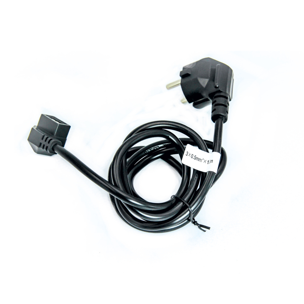 Czarny kabel zasilający 230V z wtyczką i gniazdem do pompy obiegowej