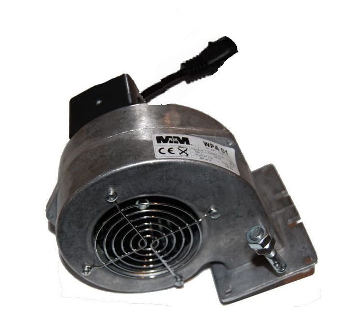 Wentylator promieniowy WPA 01 K z aluminiową obudową, silnikiem i wtykiem do kotła CO