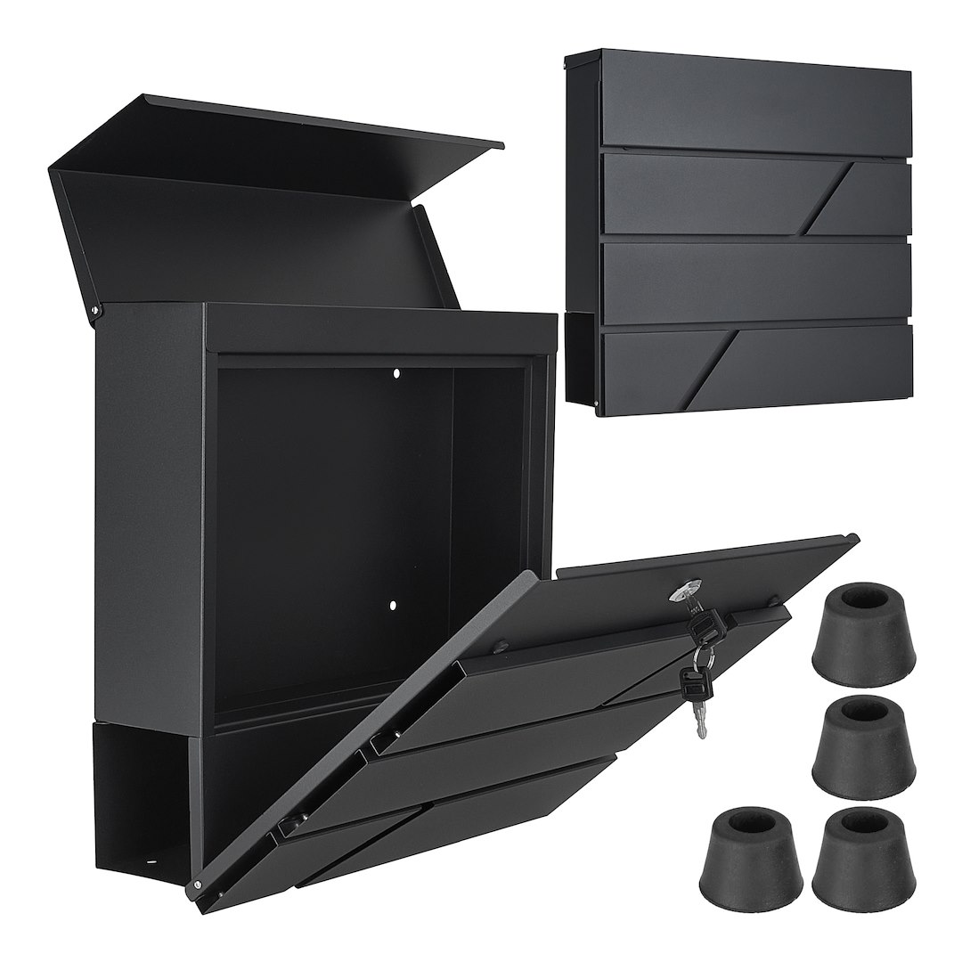 Metalowa skrzynka na listy antracytowa 36,7x37x10 cm z kluczykiem i uchylnym daszkiem