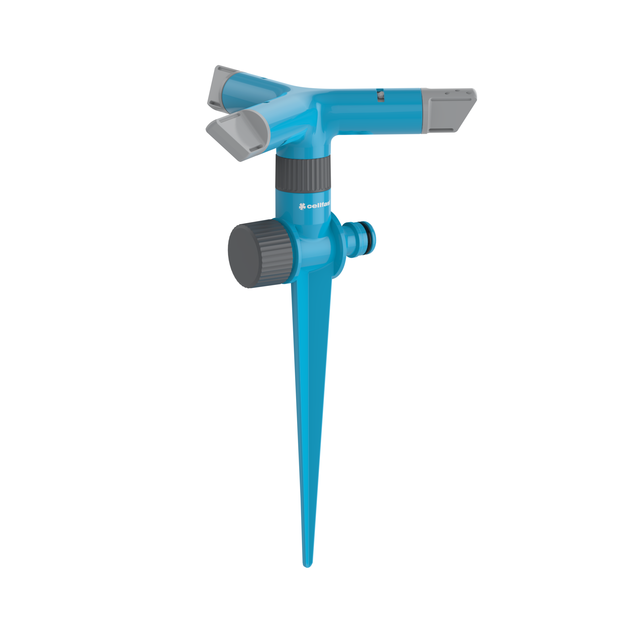 Niebieski zraszacz obrotowy 3-ramienny CELLPRO na szpilce z regulacją prędkości