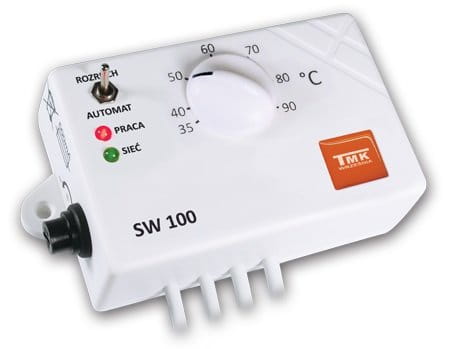Sterownik SW 100 TMK do kotła z pokrętłem temperatury i przełącznikiem pracy automat/rozruch