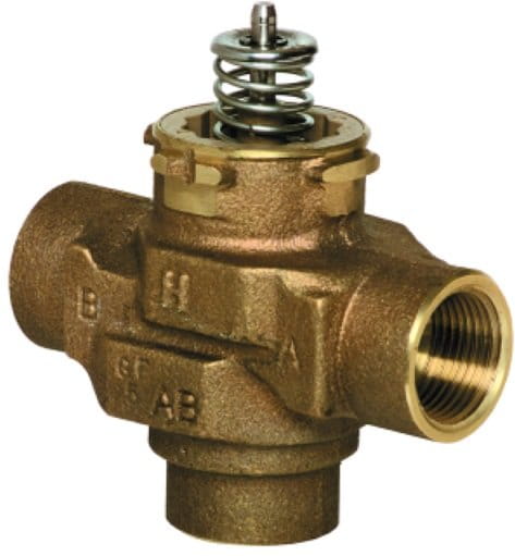 Mosiężny zawór dzielący 3-drożny 3/4 cala VCZMH6000/U Honeywell z widoczną sprężyną i gwintem wewnętrznym