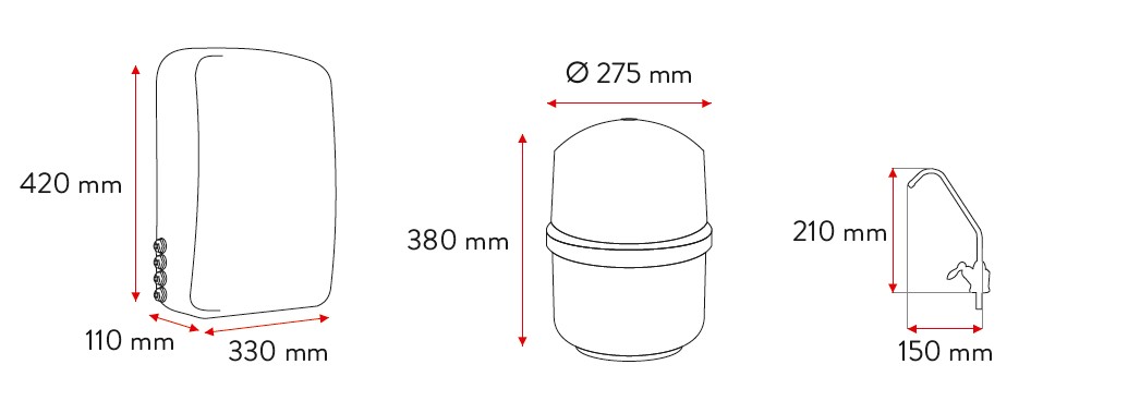 Wymiary systemu odwróconej osmozy RO6 SILM Green Filter