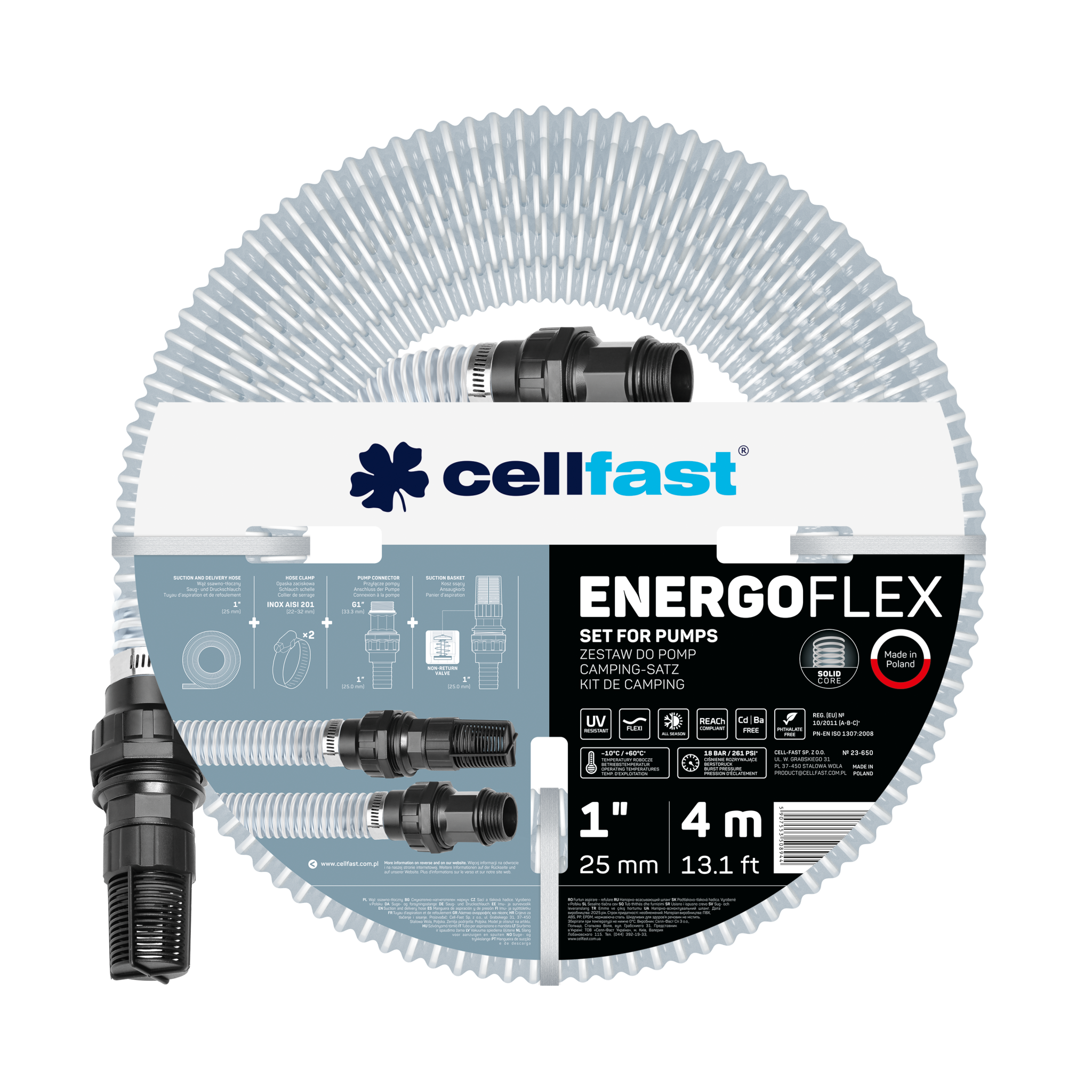 Zestaw do pomp Cellfast ENERGOFLEX 1 cal 4 metry z wężem ssawno-tłocznym i koszem ssącym