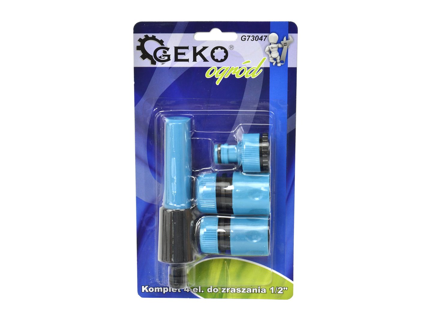 Zestaw zraszający 4 elementy BLUE LINE Geko w opakowaniu, kolor niebieski