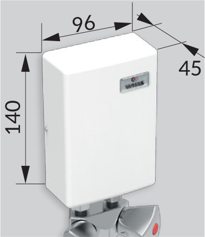 Podgrzewacz przepływowy Wijas Perfect 400 biały, wymiary 140x96x45 mm