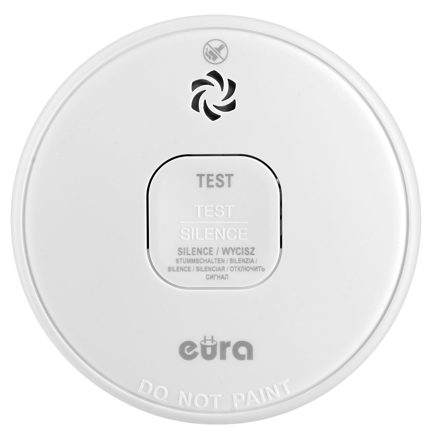 Czujnik dymu Eura z oznaczeniem test i silence