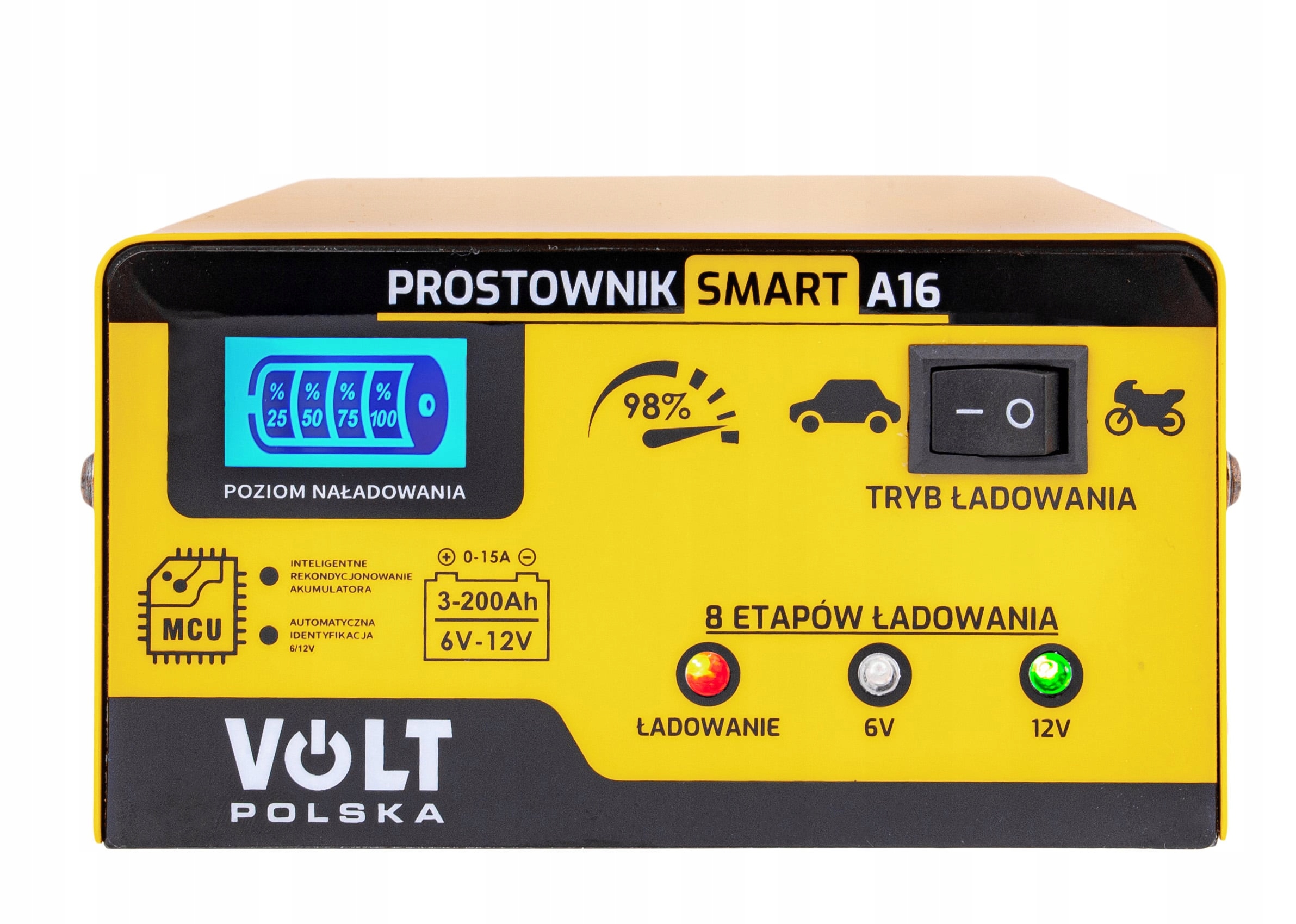 Front prostownika VOLT Smart A16 z wyświetlaczem i kontrolkami